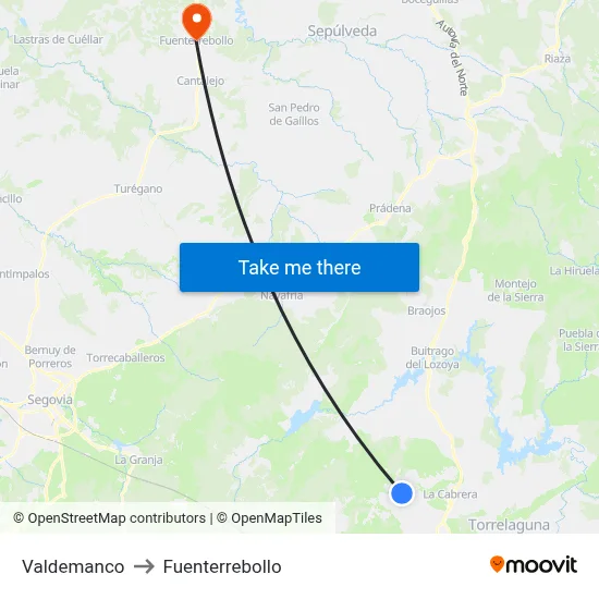 Valdemanco to Fuenterrebollo map