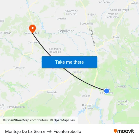 Montejo De La Sierra to Fuenterrebollo map