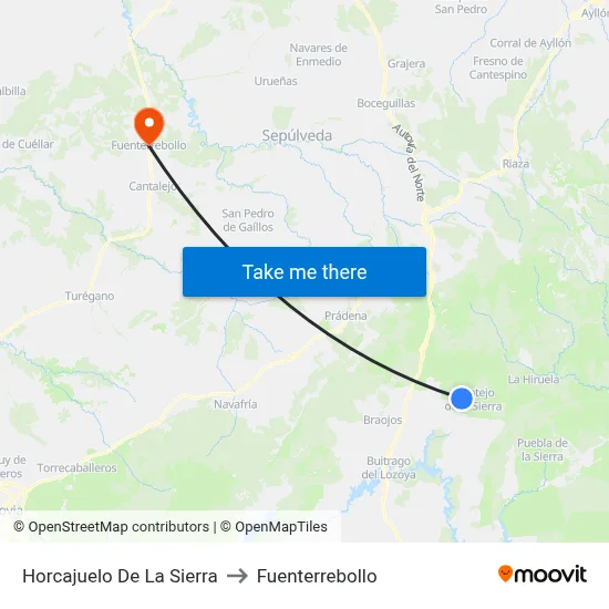 Horcajuelo De La Sierra to Fuenterrebollo map