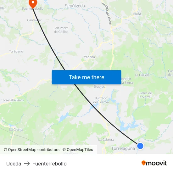 Uceda to Fuenterrebollo map