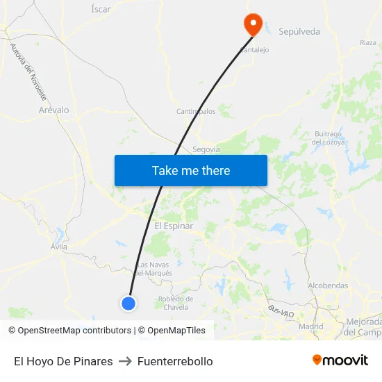 El Hoyo De Pinares to Fuenterrebollo map
