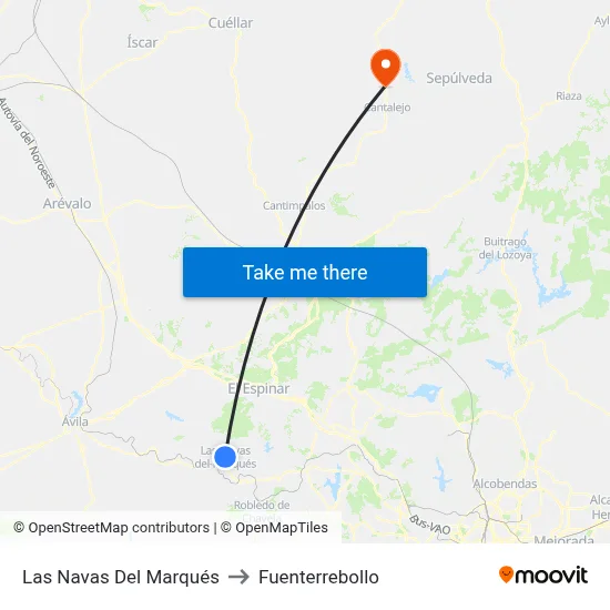 Las Navas Del Marqués to Fuenterrebollo map