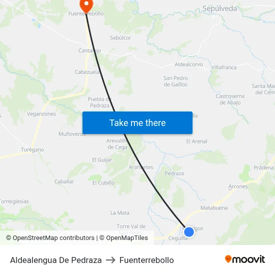 Aldealengua De Pedraza to Fuenterrebollo map