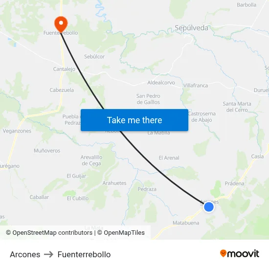 Arcones to Fuenterrebollo map