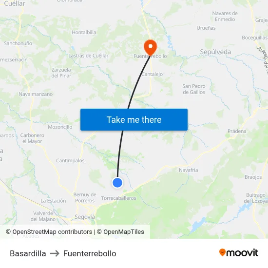 Basardilla to Fuenterrebollo map