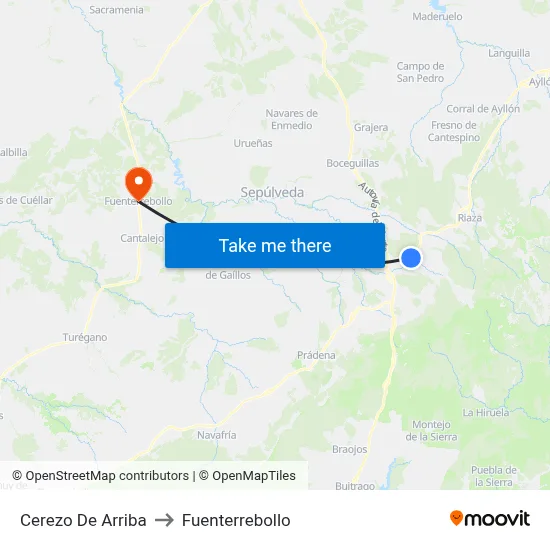 Cerezo De Arriba to Fuenterrebollo map