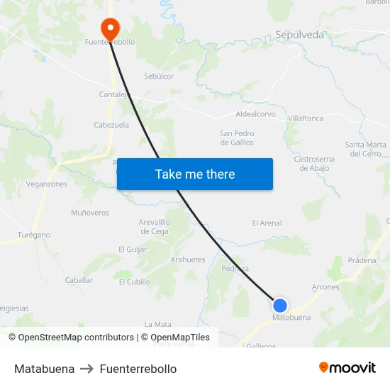 Matabuena to Fuenterrebollo map