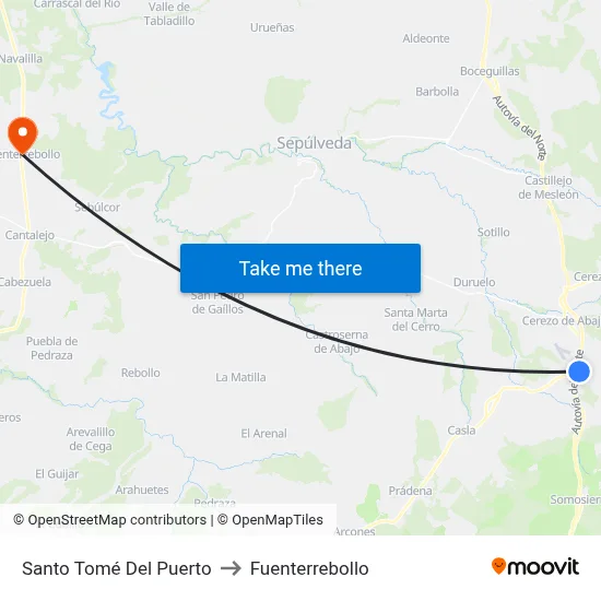 Santo Tomé Del Puerto to Fuenterrebollo map