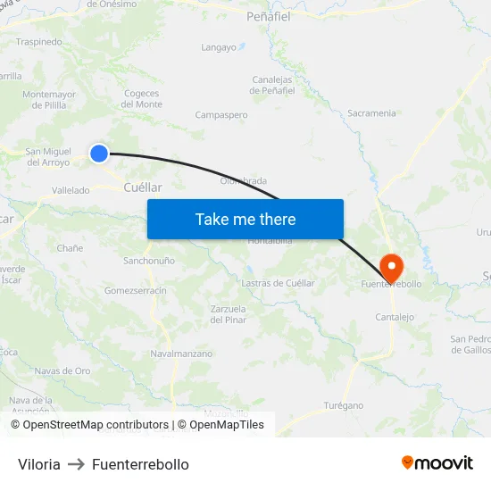 Viloria to Fuenterrebollo map