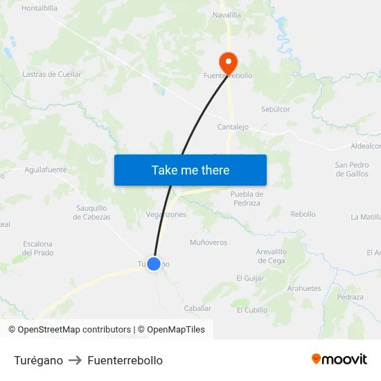 Turégano to Fuenterrebollo map