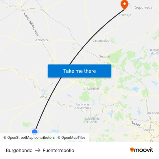 Burgohondo to Fuenterrebollo map