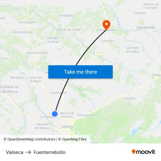 Valseca to Fuenterrebollo map