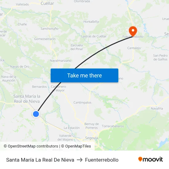 Santa María La Real De Nieva to Fuenterrebollo map
