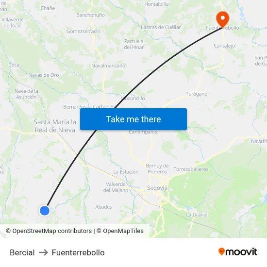 Bercial to Fuenterrebollo map