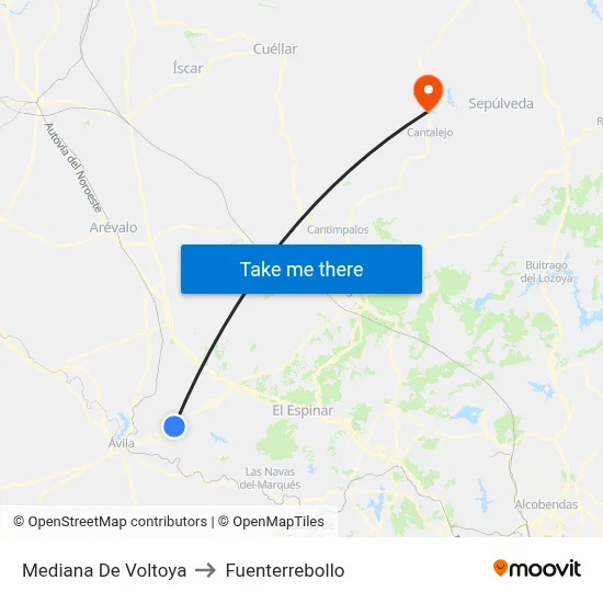 Mediana De Voltoya to Fuenterrebollo map