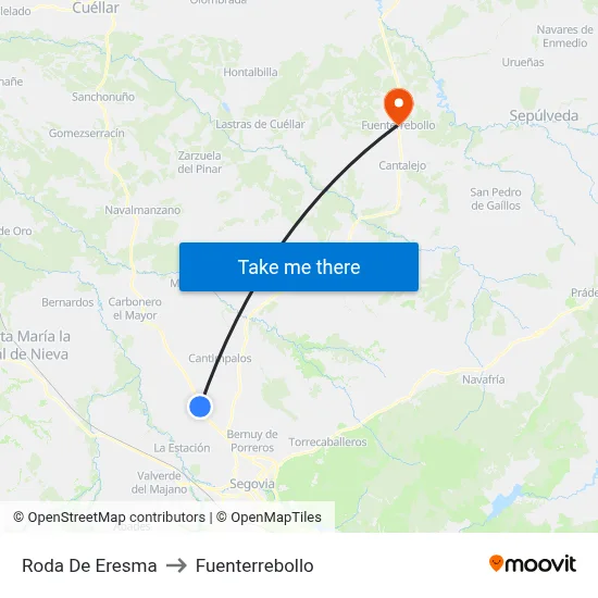 Roda De Eresma to Fuenterrebollo map