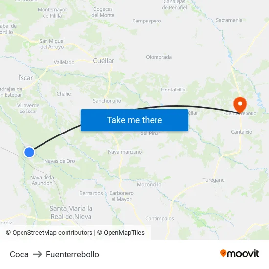 Coca to Fuenterrebollo map