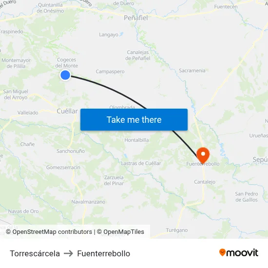 Torrescárcela to Fuenterrebollo map