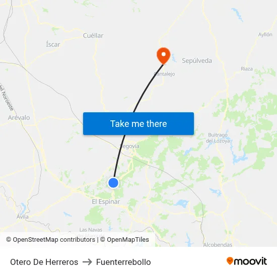 Otero De Herreros to Fuenterrebollo map