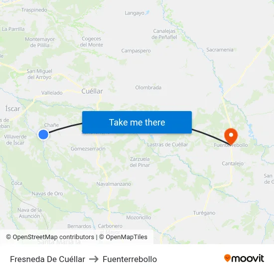 Fresneda De Cuéllar to Fuenterrebollo map