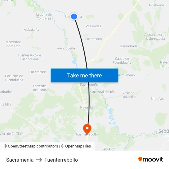 Sacramenia to Fuenterrebollo map