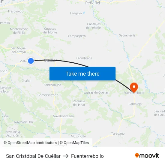 San Cristóbal De Cuéllar to Fuenterrebollo map