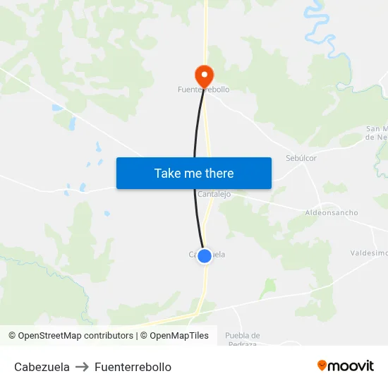 Cabezuela to Fuenterrebollo map