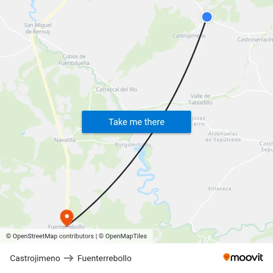 Castrojimeno to Fuenterrebollo map