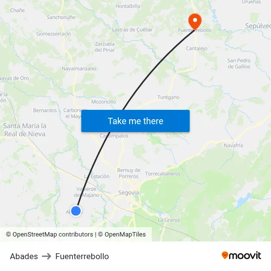 Abades to Fuenterrebollo map
