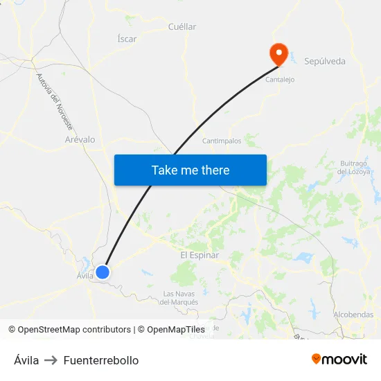 Ávila to Fuenterrebollo map