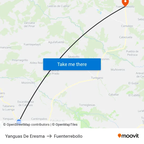 Yanguas De Eresma to Fuenterrebollo map