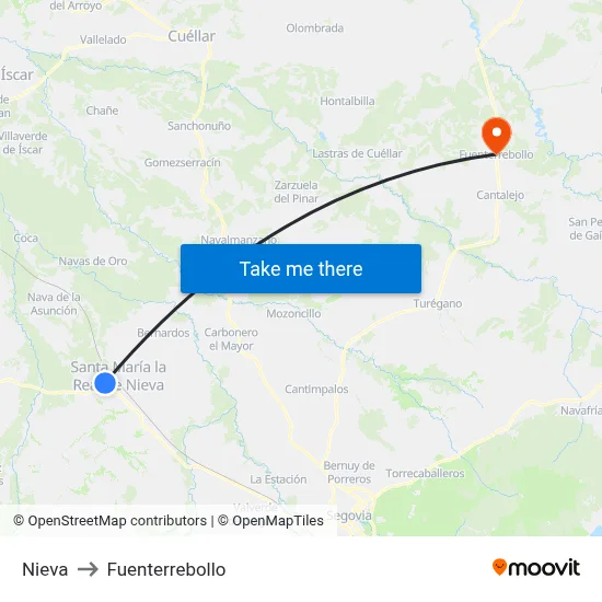 Nieva to Fuenterrebollo map