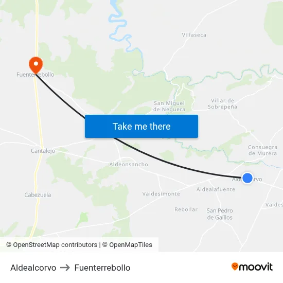 Aldealcorvo to Fuenterrebollo map