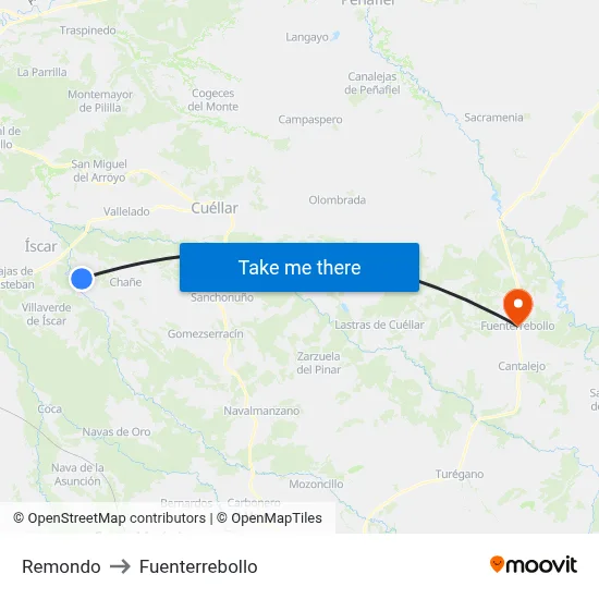 Remondo to Fuenterrebollo map