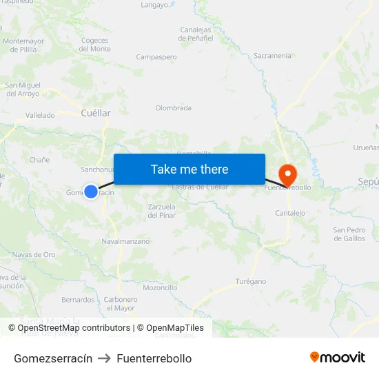 Gomezserracín to Fuenterrebollo map
