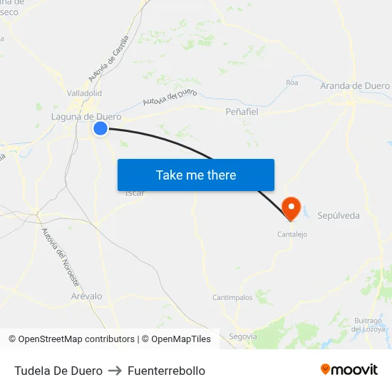 Tudela De Duero to Fuenterrebollo map