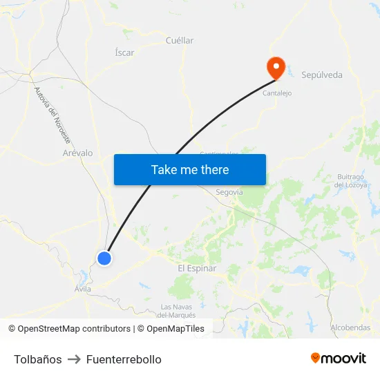 Tolbaños to Fuenterrebollo map