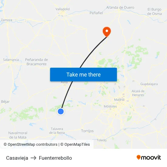 Casavieja to Fuenterrebollo map