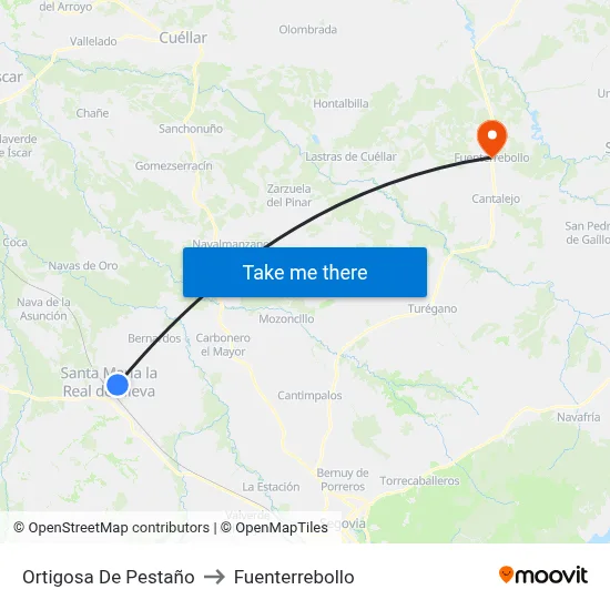 Ortigosa De Pestaño to Fuenterrebollo map