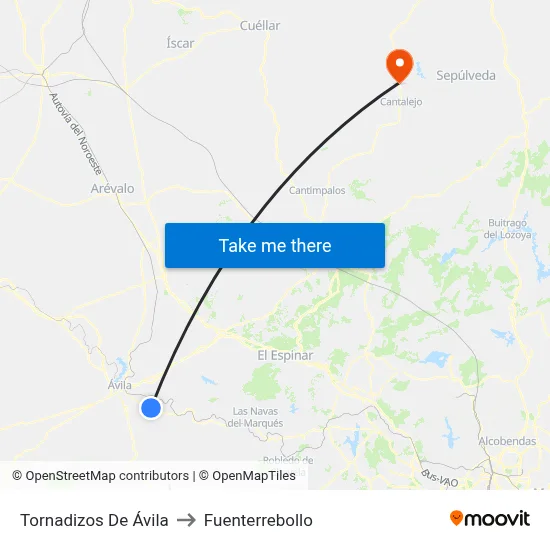 Tornadizos De Ávila to Fuenterrebollo map
