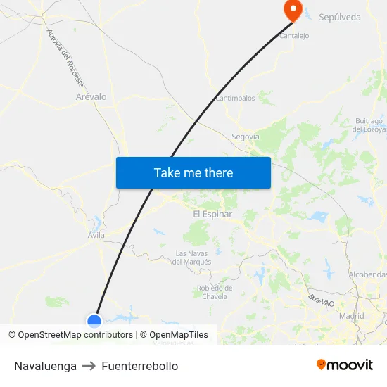 Navaluenga to Fuenterrebollo map