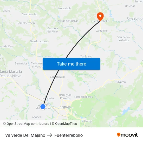 Valverde Del Majano to Fuenterrebollo map