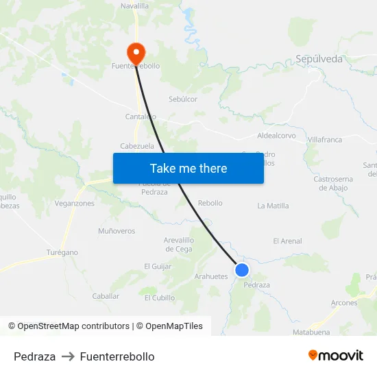 Pedraza to Fuenterrebollo map