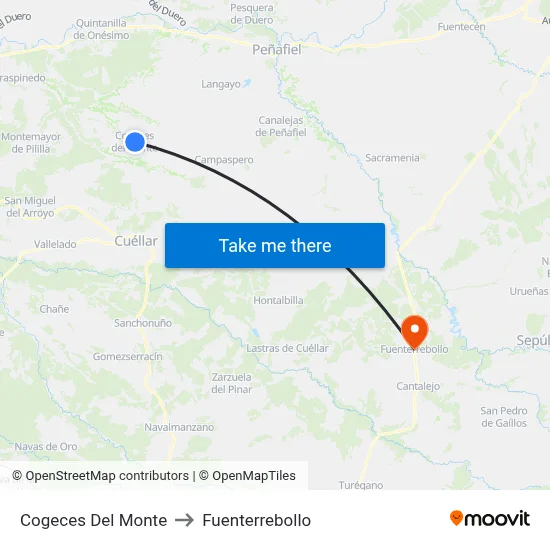 Cogeces Del Monte to Fuenterrebollo map
