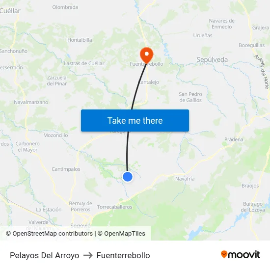 Pelayos Del Arroyo to Fuenterrebollo map