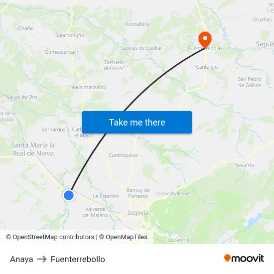 Anaya to Fuenterrebollo map