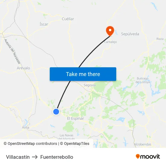 Villacastín to Fuenterrebollo map