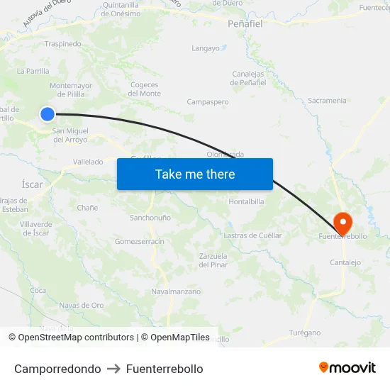 Camporredondo to Fuenterrebollo map