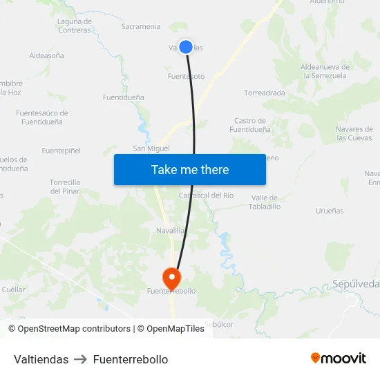 Valtiendas to Fuenterrebollo map