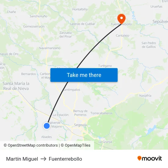 Martín Miguel to Fuenterrebollo map